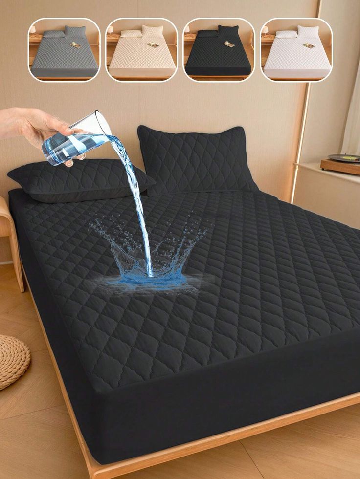 Ultra Soft Cotton Quilted 100% Waterproof Mattress Protector For Double Bed (BLACK)